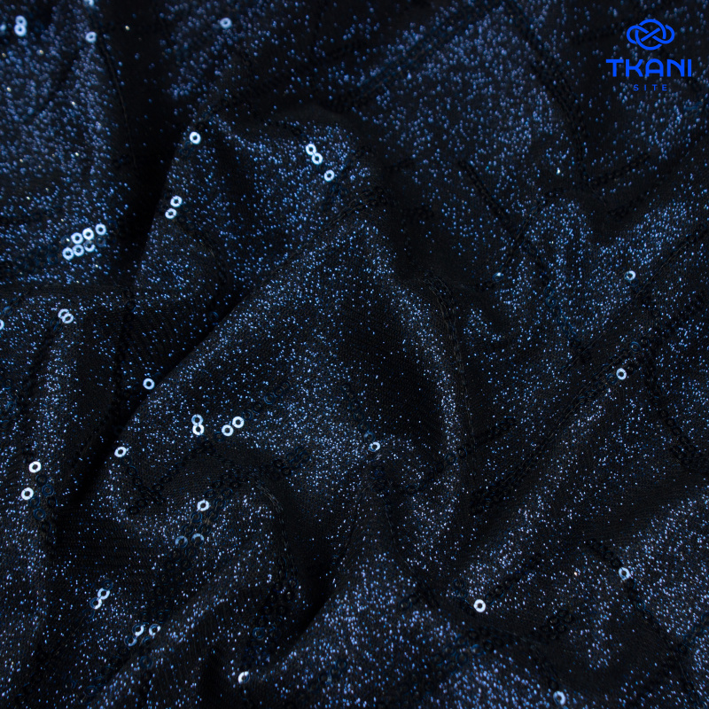 79851. Трикотажное полотно с глиттером и пайетками.  Синий.