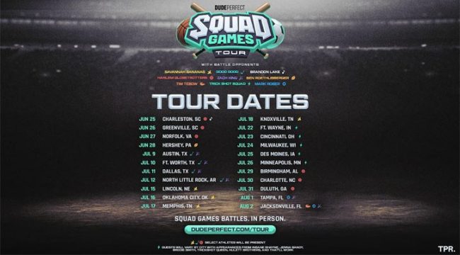 Dude Perfect собирает Брэндона Лейка, Тима Тебоу, GOOD GOOD, тренера RAC из Savannah Bananas и более 35 спортсменов и создателей для уникального турне по аренам