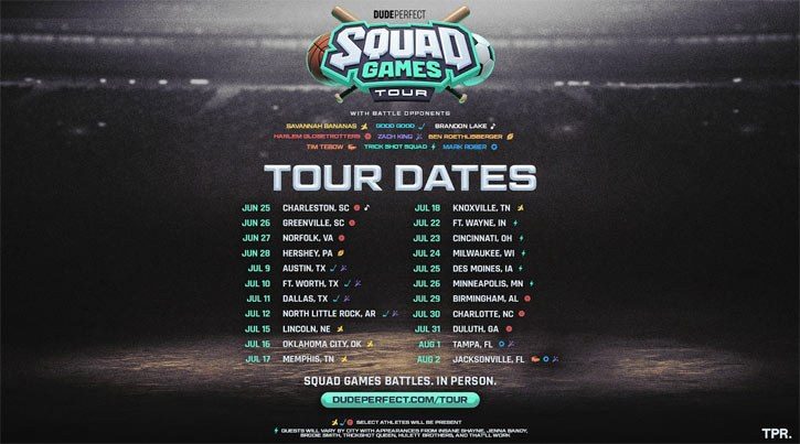 Dude Perfect собирает Брэндона Лейка, Тима Тебоу, GOOD GOOD, тренера RAC из Savannah Bananas и более 35 спортсменов и создателей для уникального турне по аренам