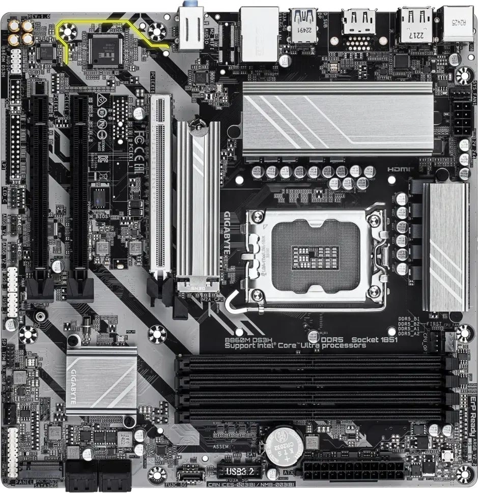 Материнская плата Gigabyte B860M DS3H Soc-1851 Intel B860 4xDDR5 mATX AC`97 8ch(7.1) 2.5Gg RAID+HDMI+DP