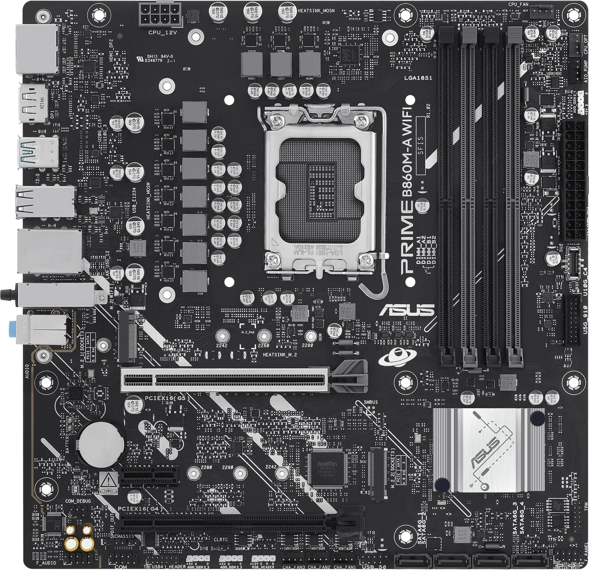 Материнская плата Asus PRIME B860M-A WIFI Soc-1851 Intel B860 4xDDR5 mATX AC`97 8ch(7.1) 2.5Gg RAID+HDMI+DP — изображение 3
