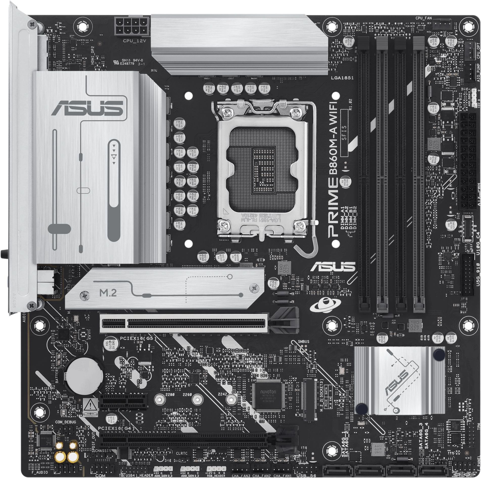 Материнская плата Asus PRIME B860M-A WIFI Soc-1851 Intel B860 4xDDR5 mATX AC`97 8ch(7.1) 2.5Gg RAID+HDMI+DP — изображение 4