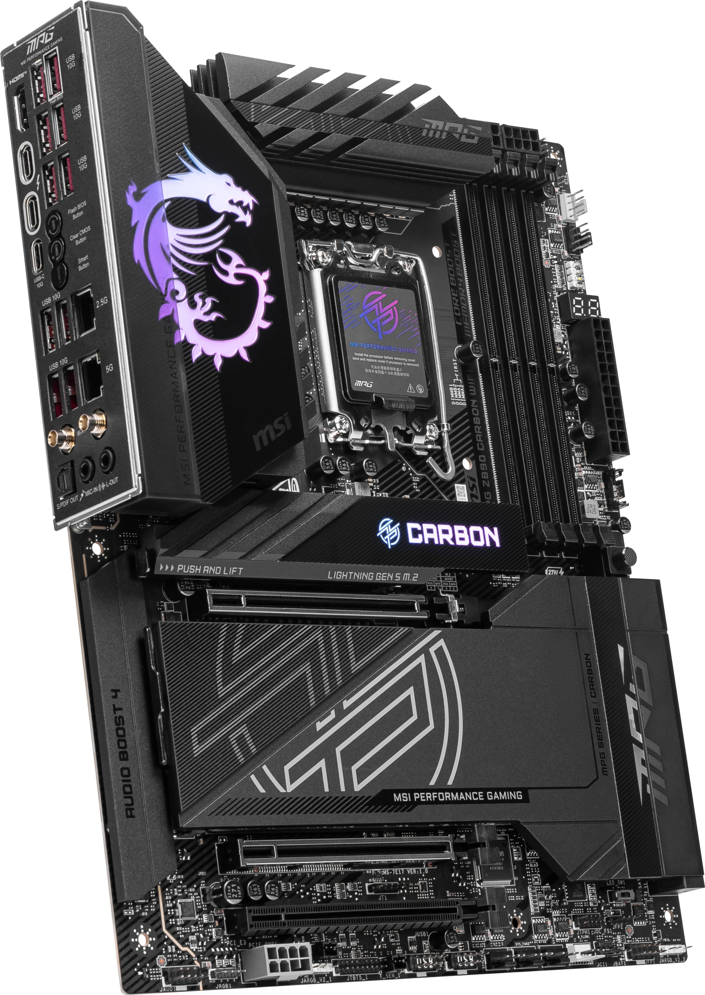 Материнская плата MSI MPG Z890 CARBON WIFI Soc-1851 Intel Z890 4xDDR5 ATX AC`97 8ch(7.1) 5Gigabit + 2.5Gigabit Ethernet RAID+HDMI — изображение 5