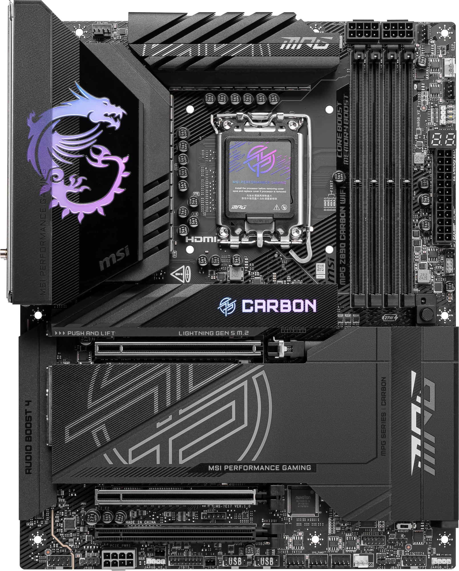 Материнская плата MSI MPG Z890 CARBON WIFI Soc-1851 Intel Z890 4xDDR5 ATX AC`97 8ch(7.1) 5Gigabit + 2.5Gigabit Ethernet RAID+HDMI — изображение 2