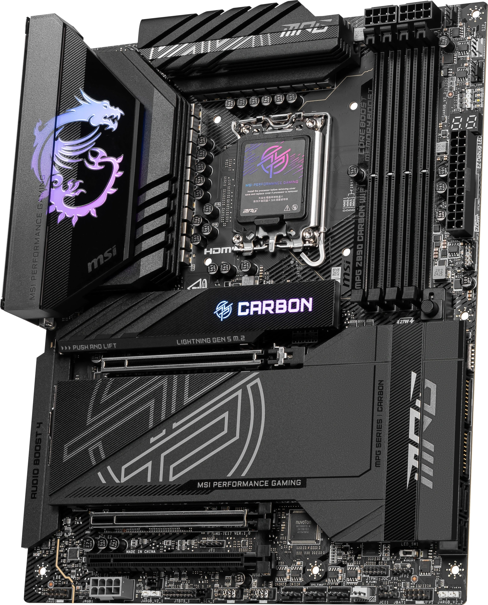 Материнская плата MSI MPG Z890 CARBON WIFI Soc-1851 Intel Z890 4xDDR5 ATX AC`97 8ch(7.1) 5Gigabit + 2.5Gigabit Ethernet RAID+HDMI — изображение 4
