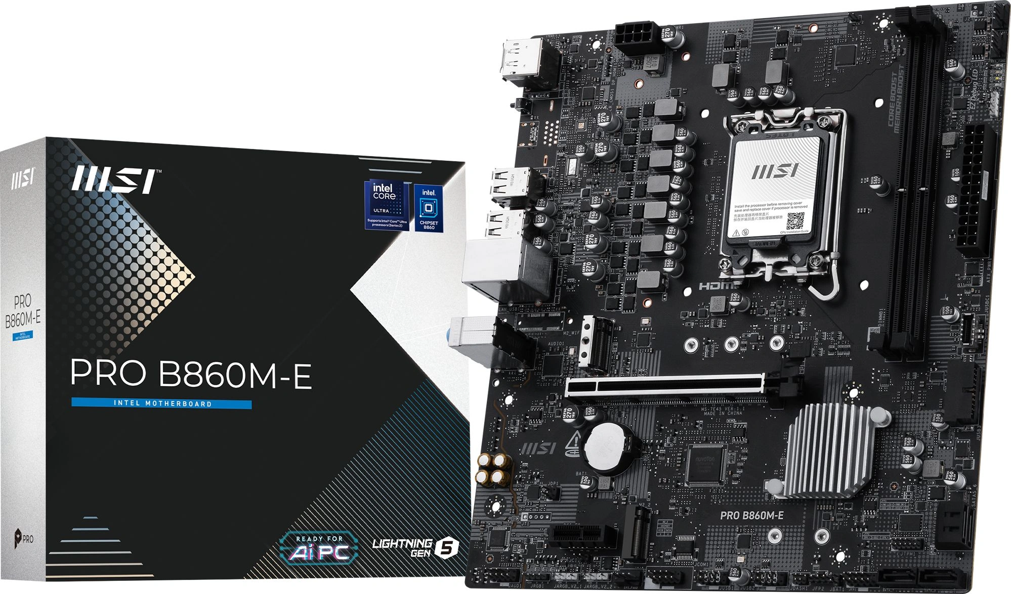 Материнская плата MSI PRO B860M-E Soc-1851 Intel B860 2xDDR5 mATX AC`97 8ch(7.1) 5Gigabit RAID+HDMI+DP — изображение 2