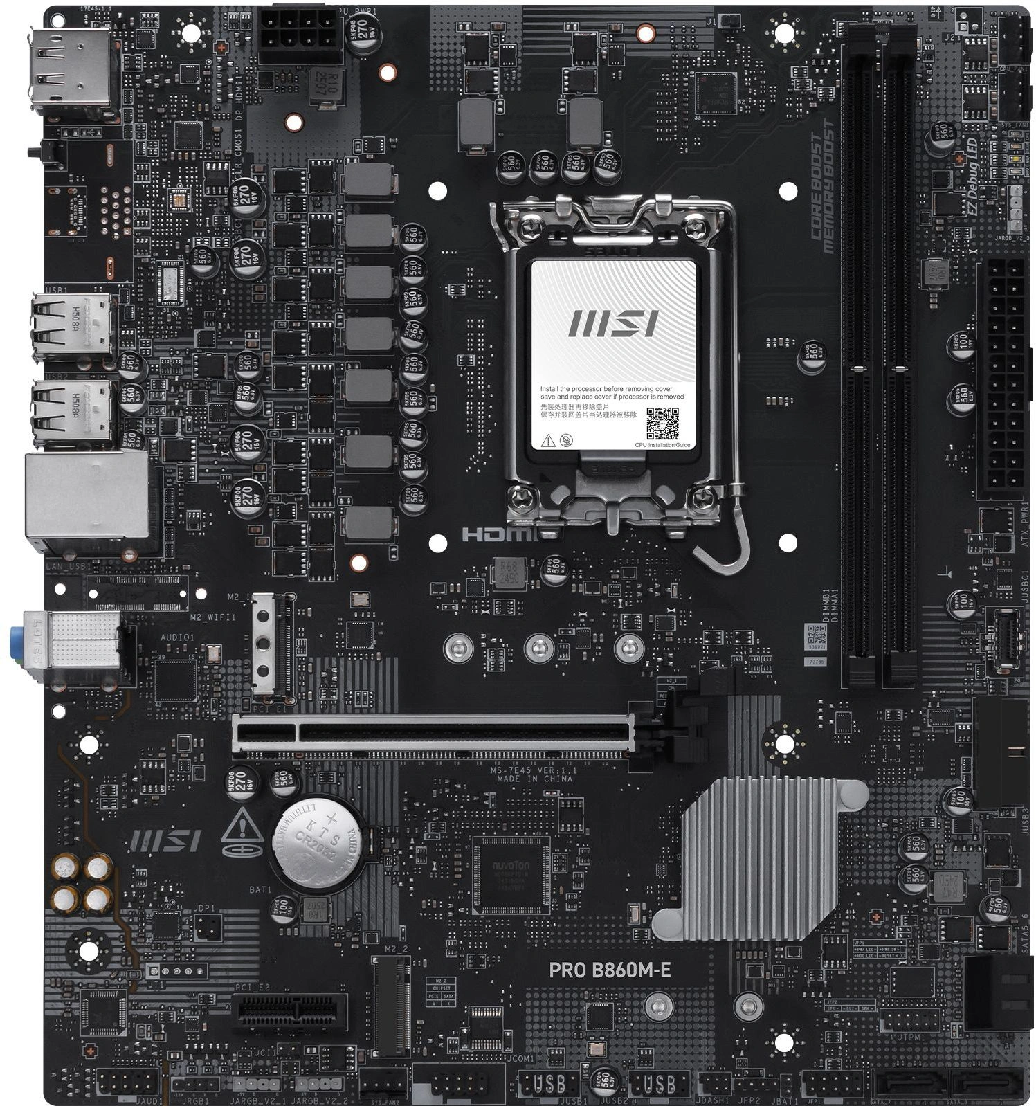 Материнская плата MSI PRO B860M-E Soc-1851 Intel B860 2xDDR5 mATX AC`97 8ch(7.1) 5Gigabit RAID+HDMI+DP — изображение 3