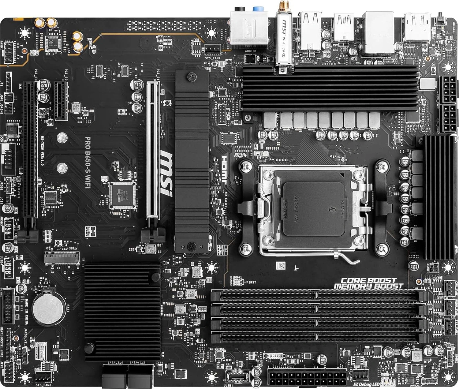 Материнская плата MSI PRO B650-S WIFI Socket AM5 AMD B650 4xDDR5 ATX AC`97 8ch(7.1) 2.5Gg RAID+HDMI+DP
