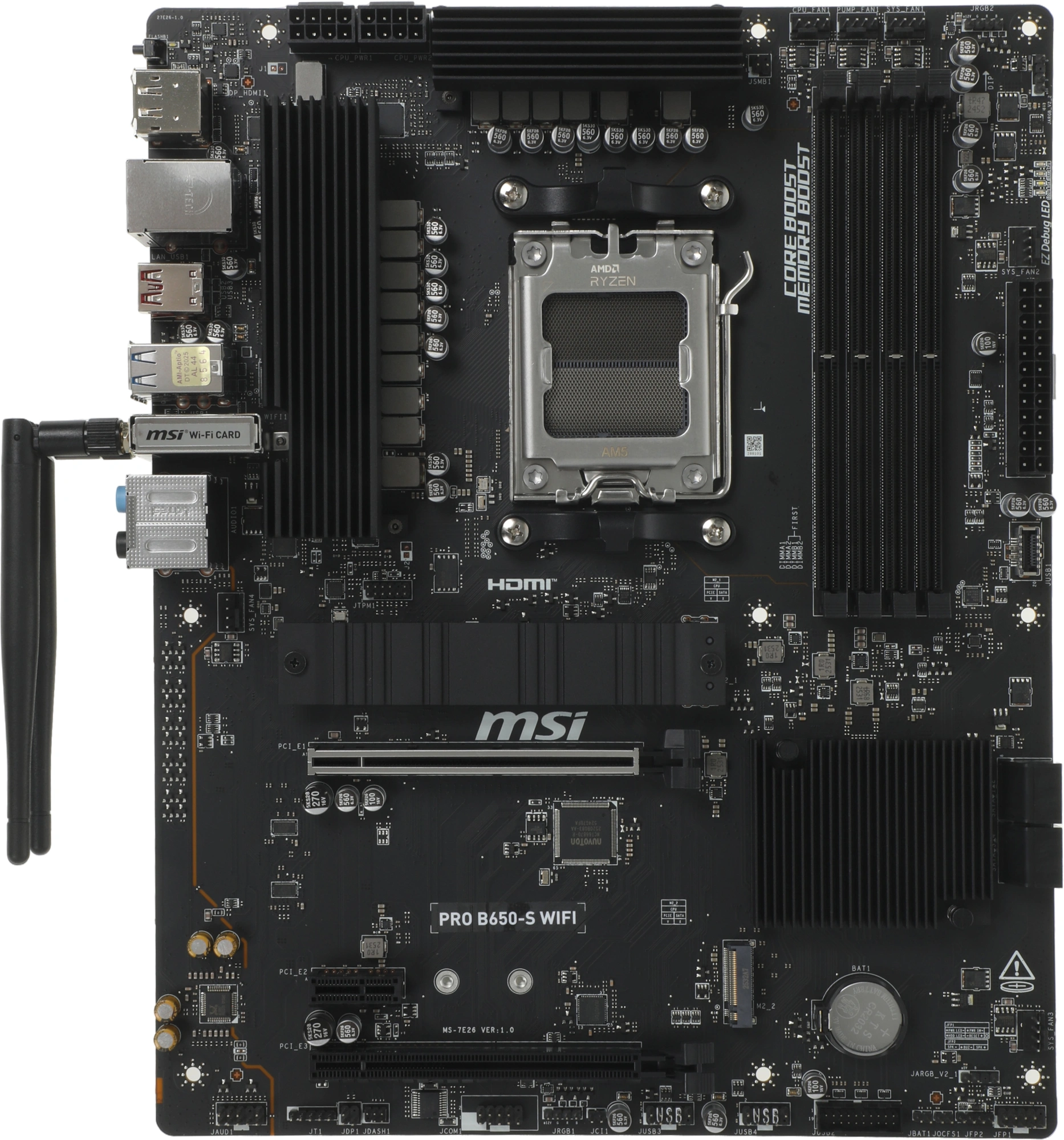 Материнская плата MSI PRO B650-S WIFI Socket AM5 AMD B650 4xDDR5 ATX AC`97 8ch(7.1) 2.5Gg RAID+HDMI+DP — изображение 3