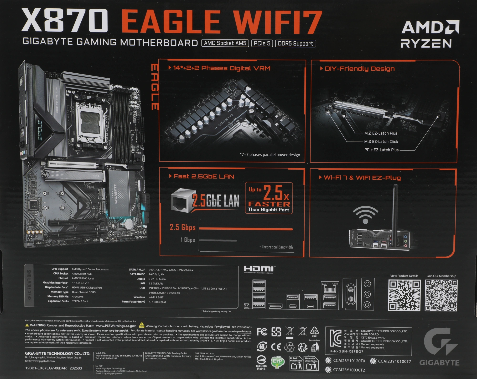 Материнская плата Gigabyte X870 EAGLE WIFI7 Socket AM5 AMD X870 4xDDR5 ATX AC`97 8ch(7.1) 2.5Gg RAID+HDMI — изображение 12