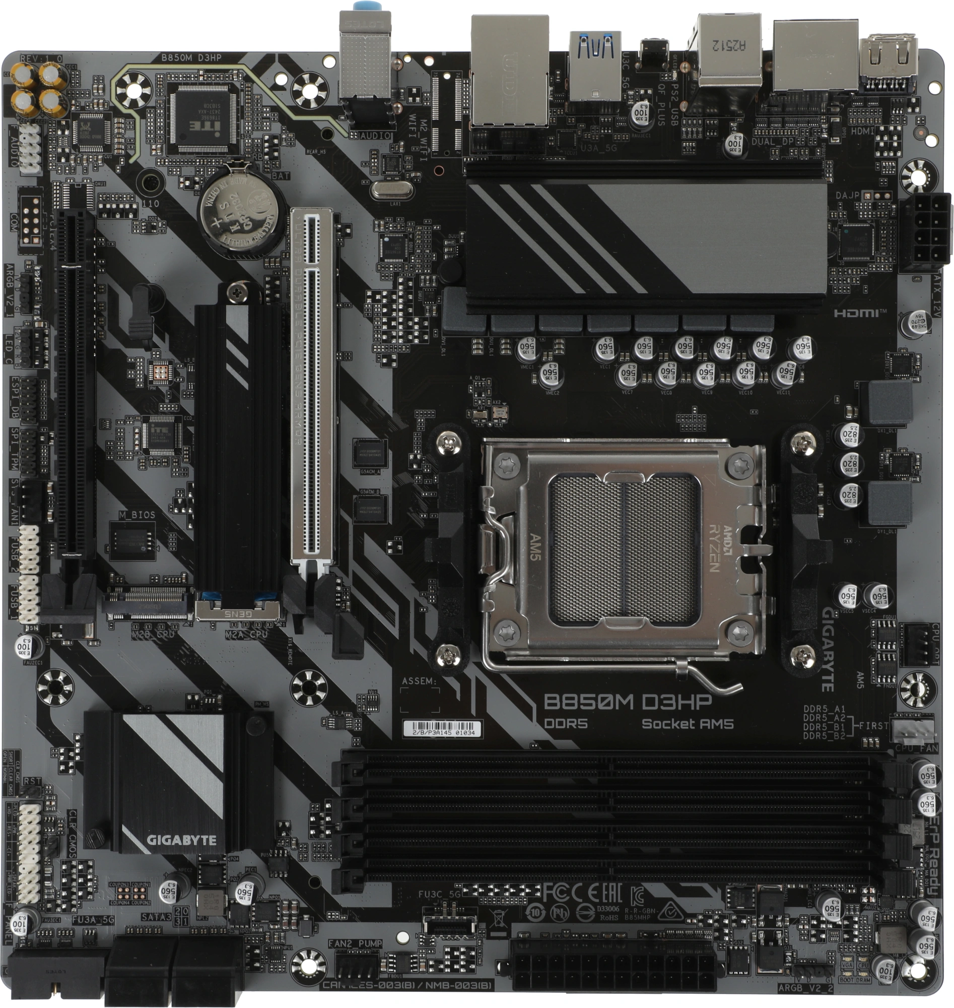 Материнская плата Gigabyte B850M D3HP Socket AM5 AMD B850 4xDDR5 mATX AC`97 8ch(7.1) GbLAN RAID+HDMI+DP