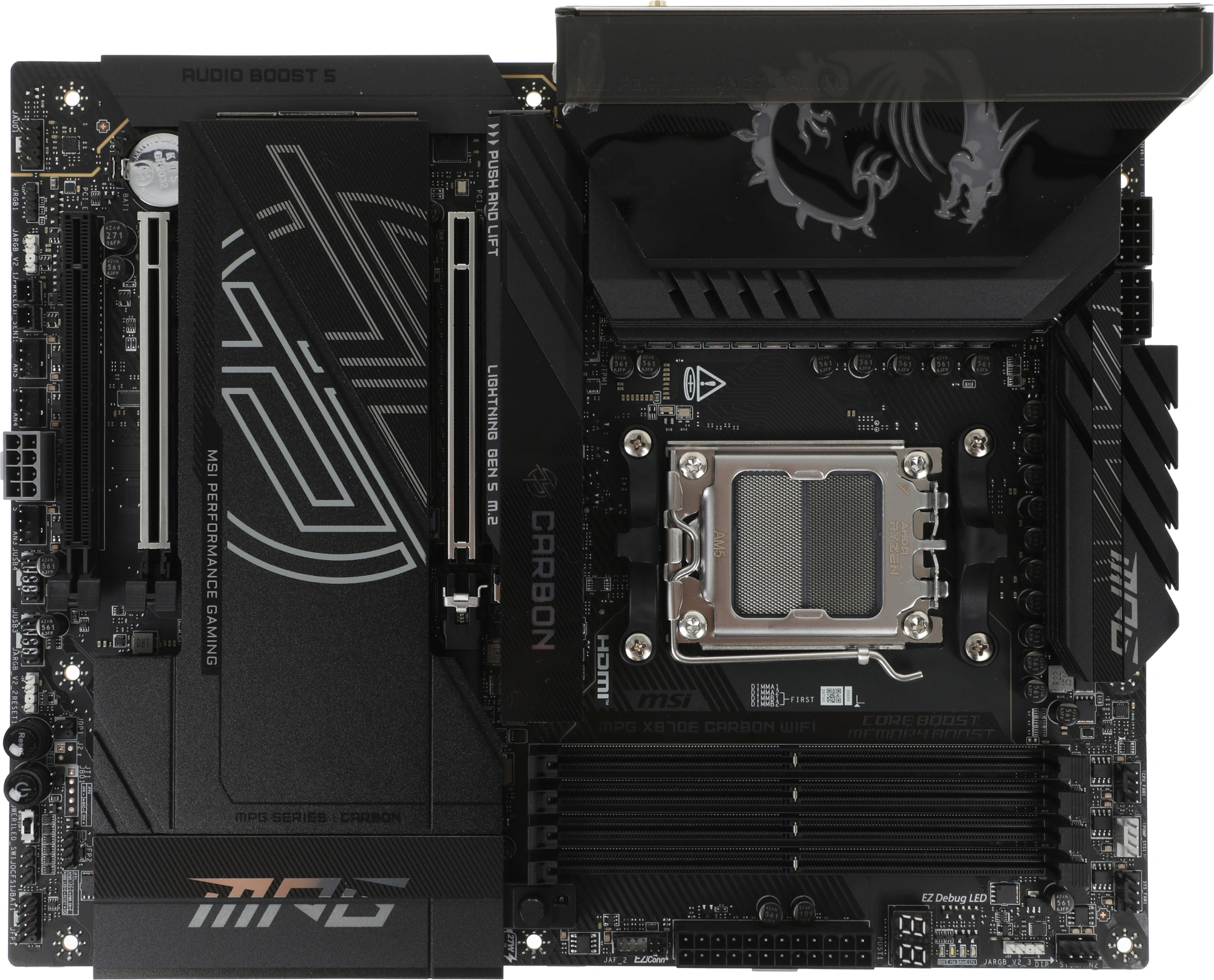 Материнская плата MSI MPG X870E CARBON WIFI Socket AM5 AMD X870E 4xDDR5 ATX AC`97 8ch(7.1) 5Gigabit + 2.5Gigabit Ethernet RAID+HDMI — изображение 2
