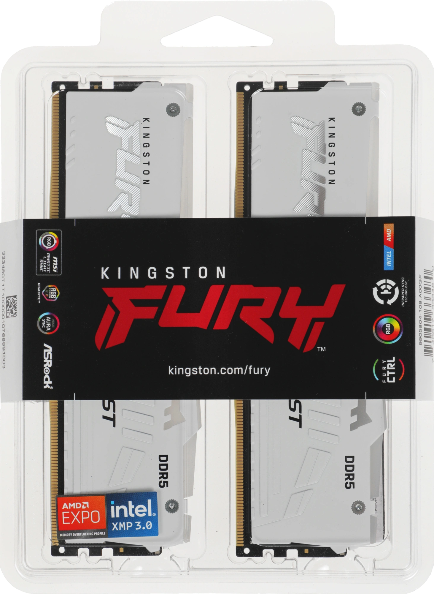 Память DDR5 2x32GB 6000MHz Kingston KF560C36BWEAK2-64 Fury Beast White Expo RGB RTL Gaming PC5-48000 CL36 DIMM 288-pin 1.35В dual rank с радиатором Ret — изображение 8