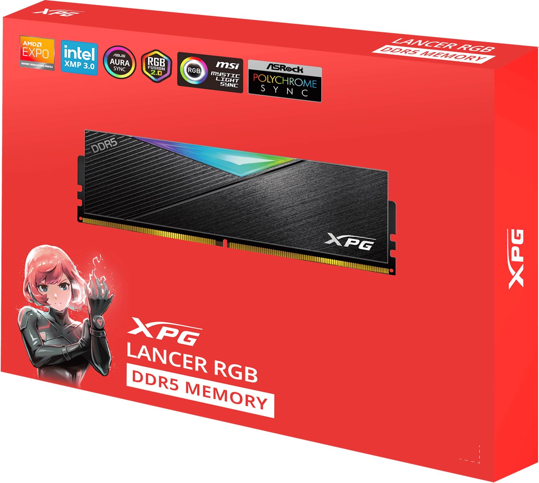 Память DDR5 2x16GB 6400MHz A-Data AX5U6400C3216G-DCLARBK XPG Lancer RGB RTL Gaming PC5-51200 CL32 DIMM 288-pin 1.35В kit dual rank с радиатором Ret — изображение 5