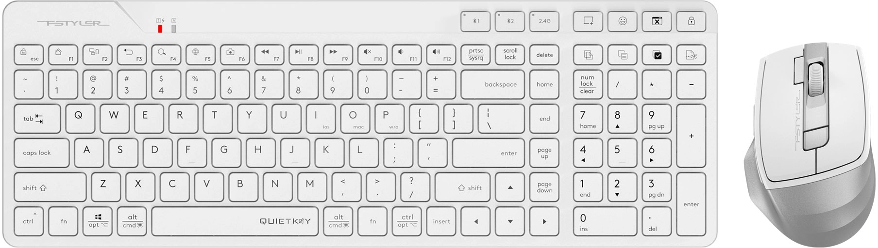 Клавиатура + мышь A4Tech Fstyler FB2800C Air2 White клав:белый/серый мышь:белый/серый USB беспроводная Bluetooth/Радио slim