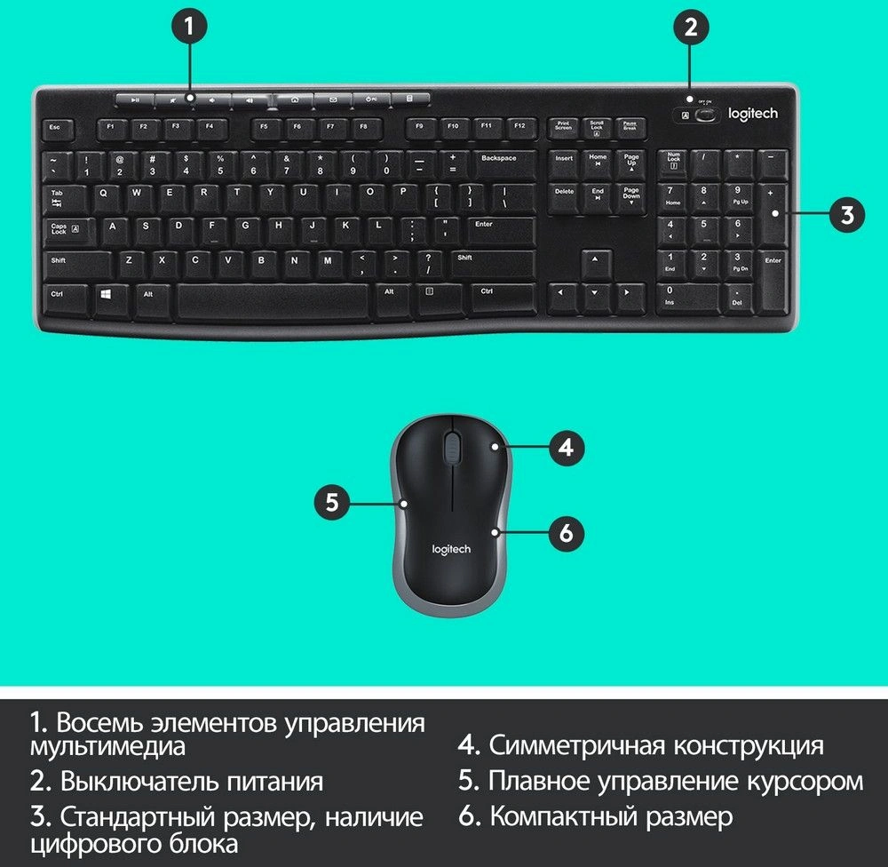 Клавиатура + мышь Logitech MK270 клав:черный мышь:черный USB беспроводная Multimedia (920-004518) — изображение 7