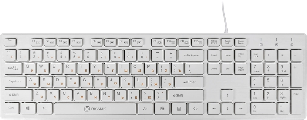 Клавиатура Оклик 500M белый USB slim Multimedia (1061586) кабель 1.5м