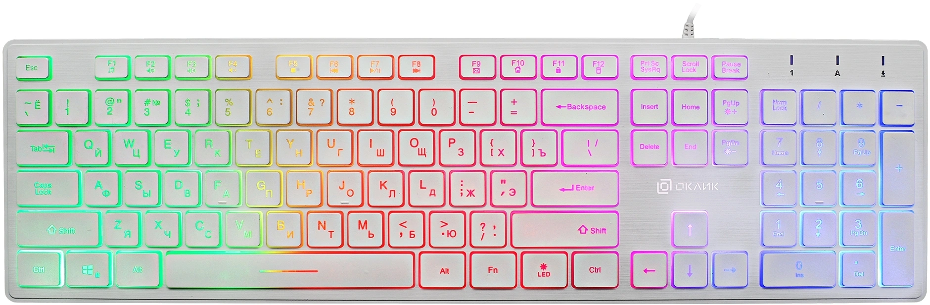 Клавиатура Оклик 550ML белый USB slim Multimedia LED (1061618) кабель 1.5м