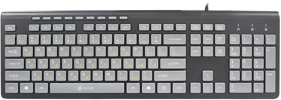 Клавиатура Оклик 480M черный/серый USB slim Multimedia (1067199) кабель 1.5м