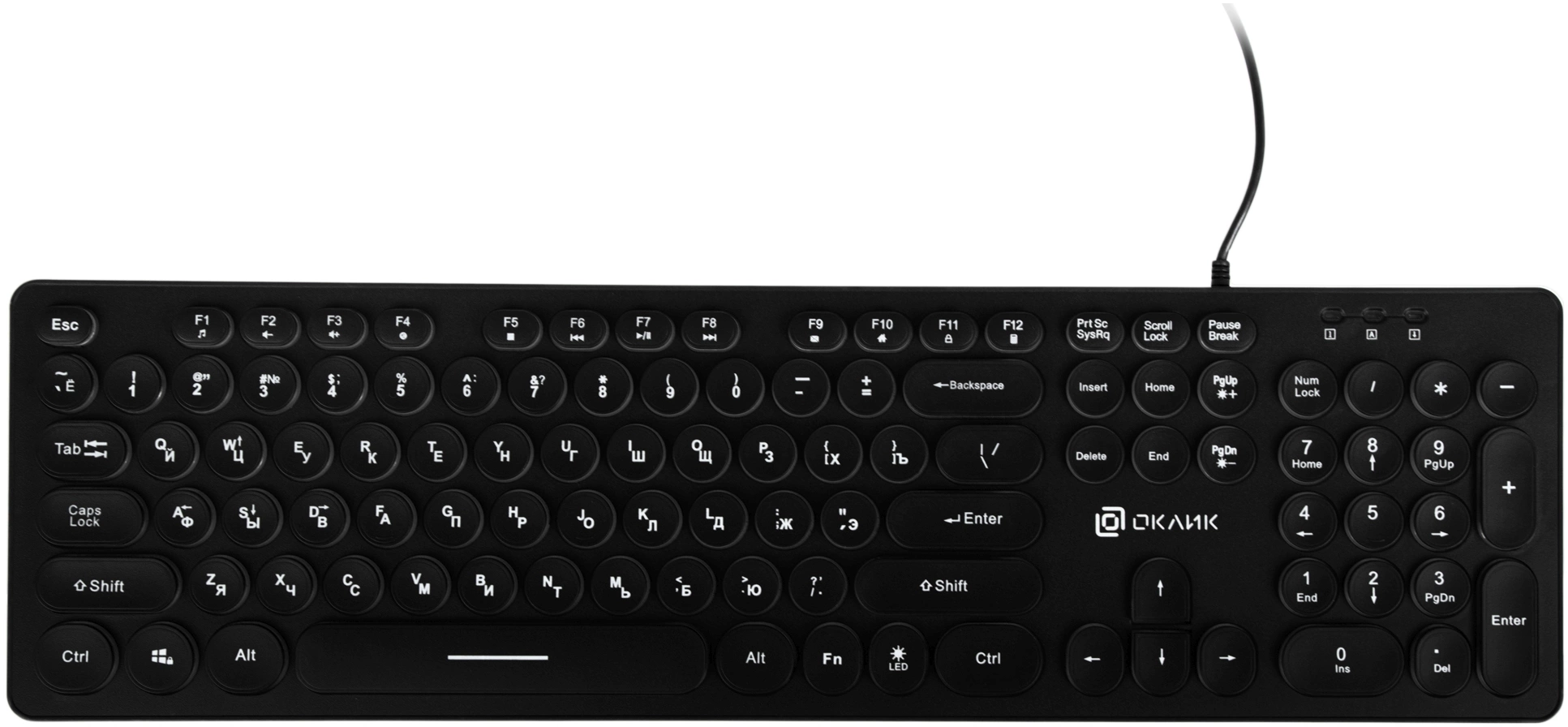 Клавиатура Оклик 420MRL черный USB slim Multimedia LED (1091226) кабель 1.5м