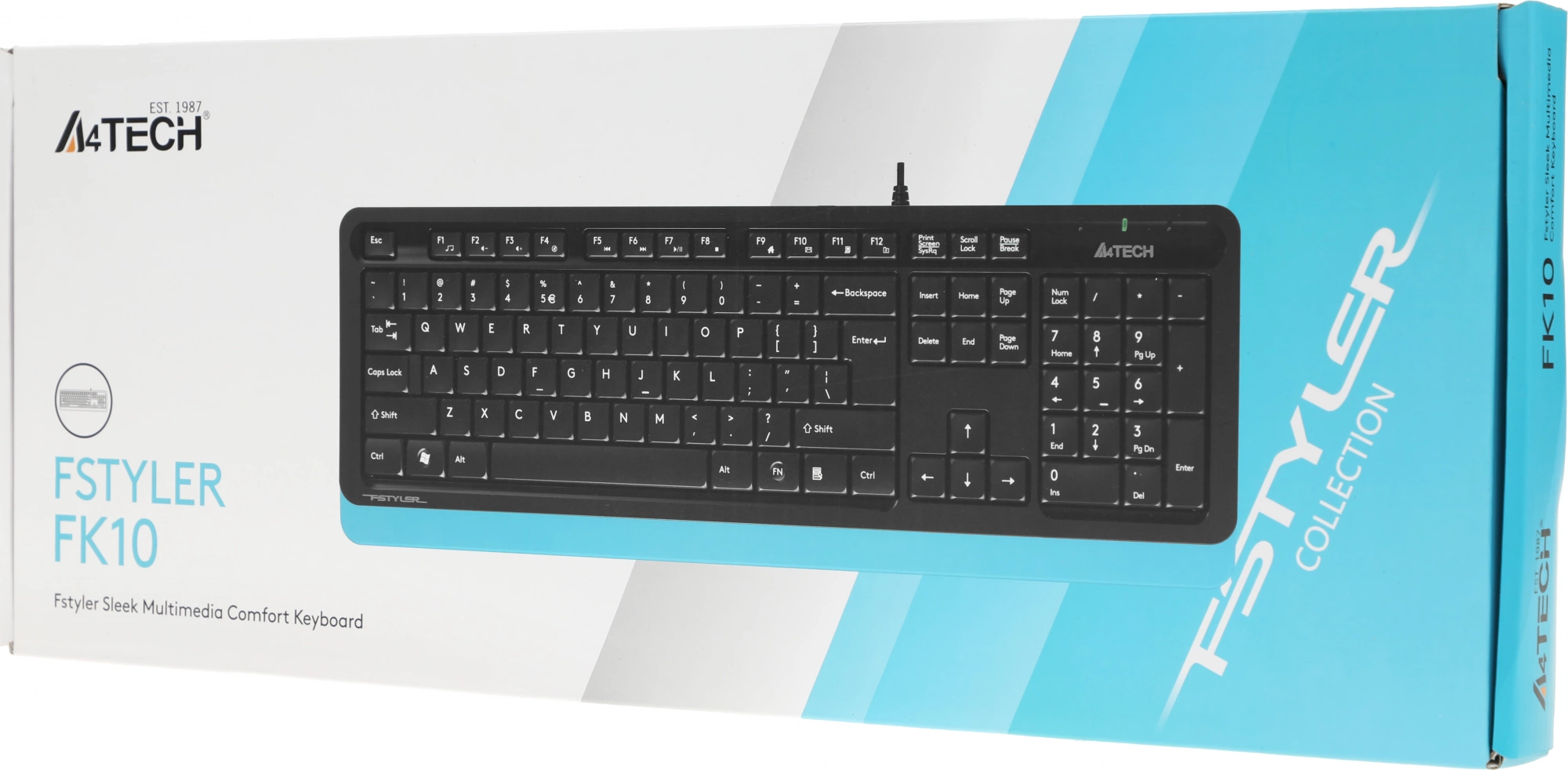 Клавиатура A4Tech FK10 черный/синий USB (FK10 BLUE) кабель 1.5м