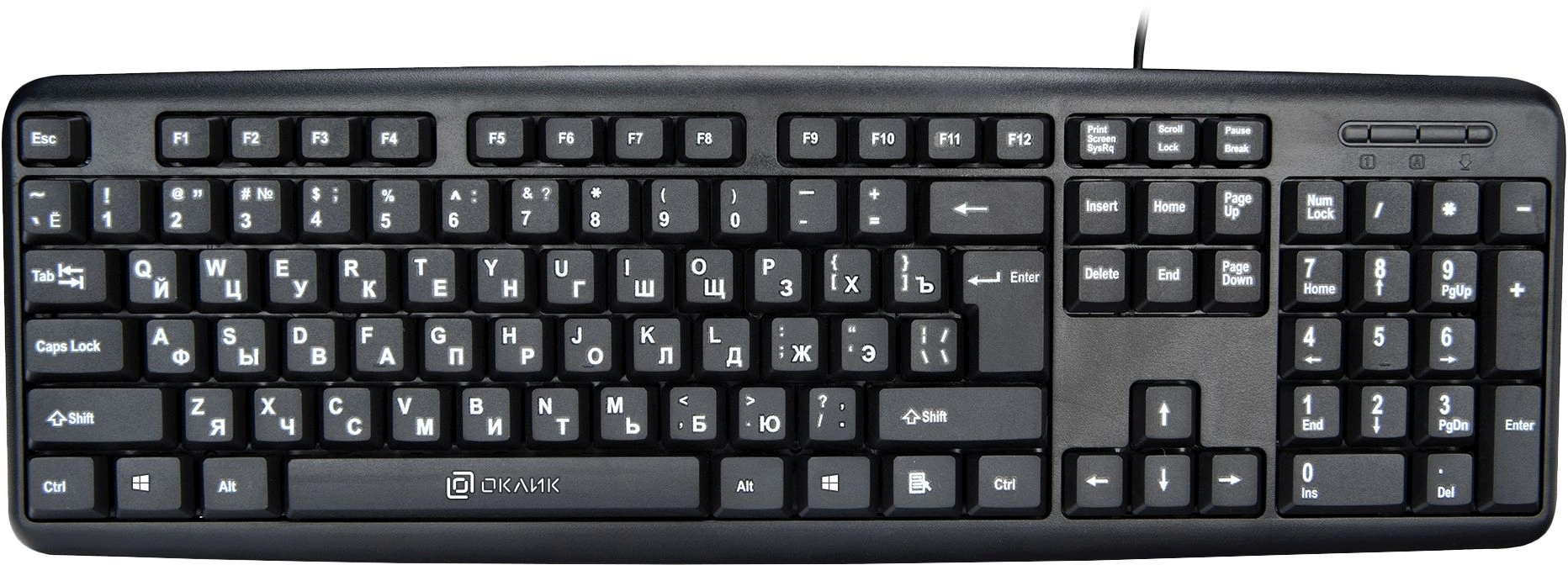 Клавиатура Оклик 180V2 черный USB (1185956) кабель 2м