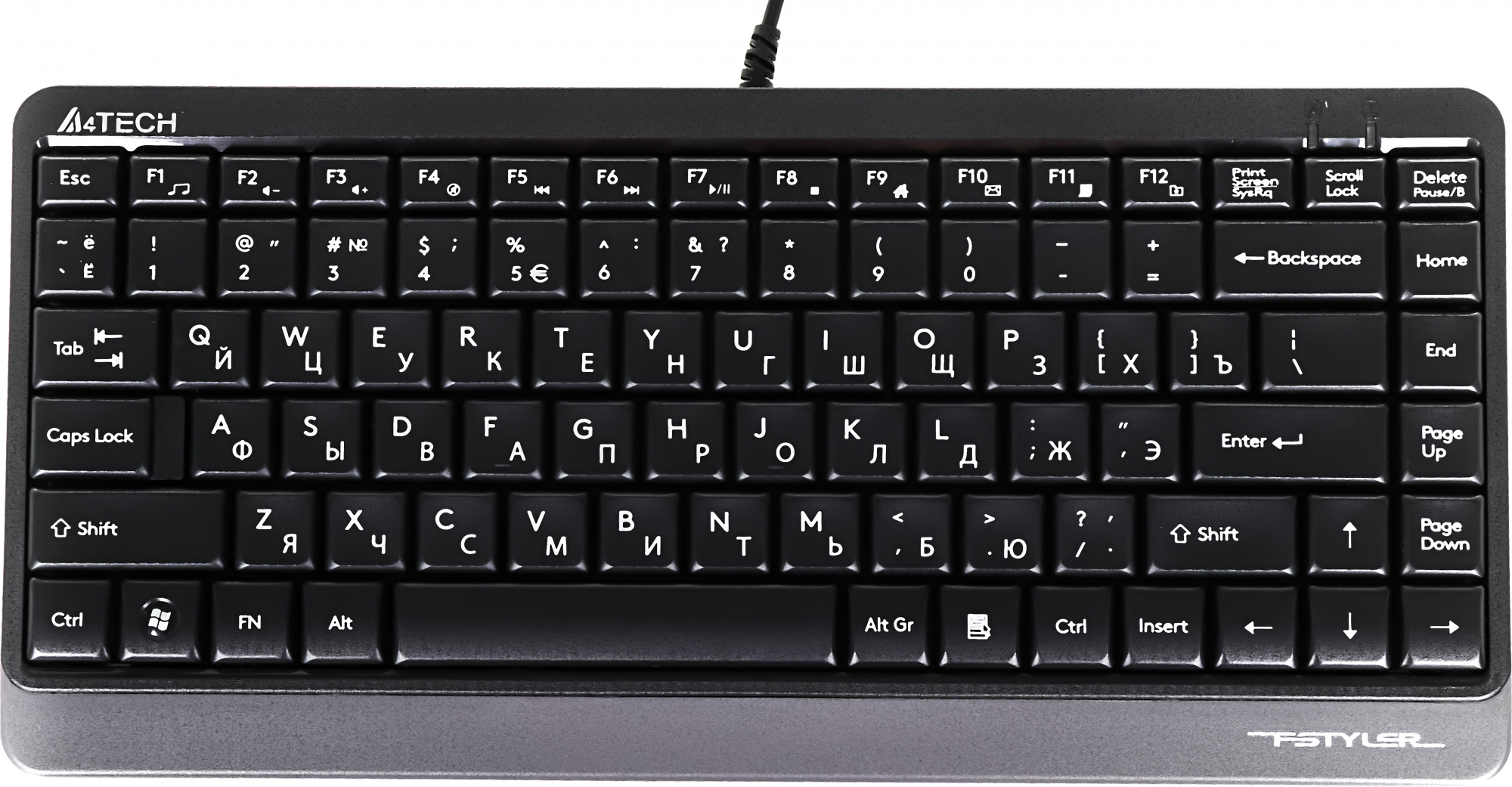 Клавиатура A4Tech FK11 черный USB slim (FK11 USB (GREY)) кабель 1.5м