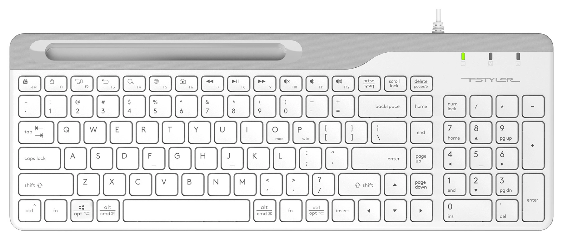 Клавиатура A4Tech FK25 белый/серый USB slim (FK25 WHITE) кабель 1.5м