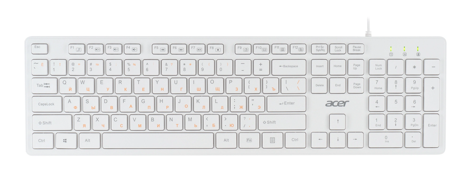 Клавиатура Acer OKW123 белый USB Multimedia (ZL.KBDEE.00D) кабель 1.5м