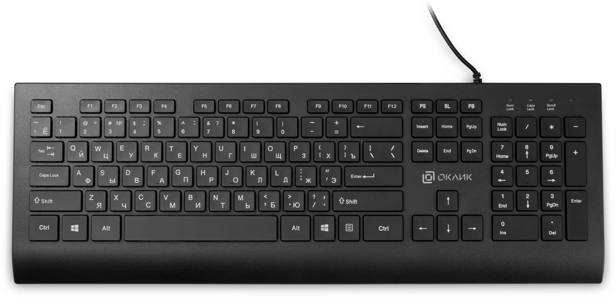 Клавиатура Оклик 155M черный USB slim (подставка для запястий) (1678057) кабель 1.6м