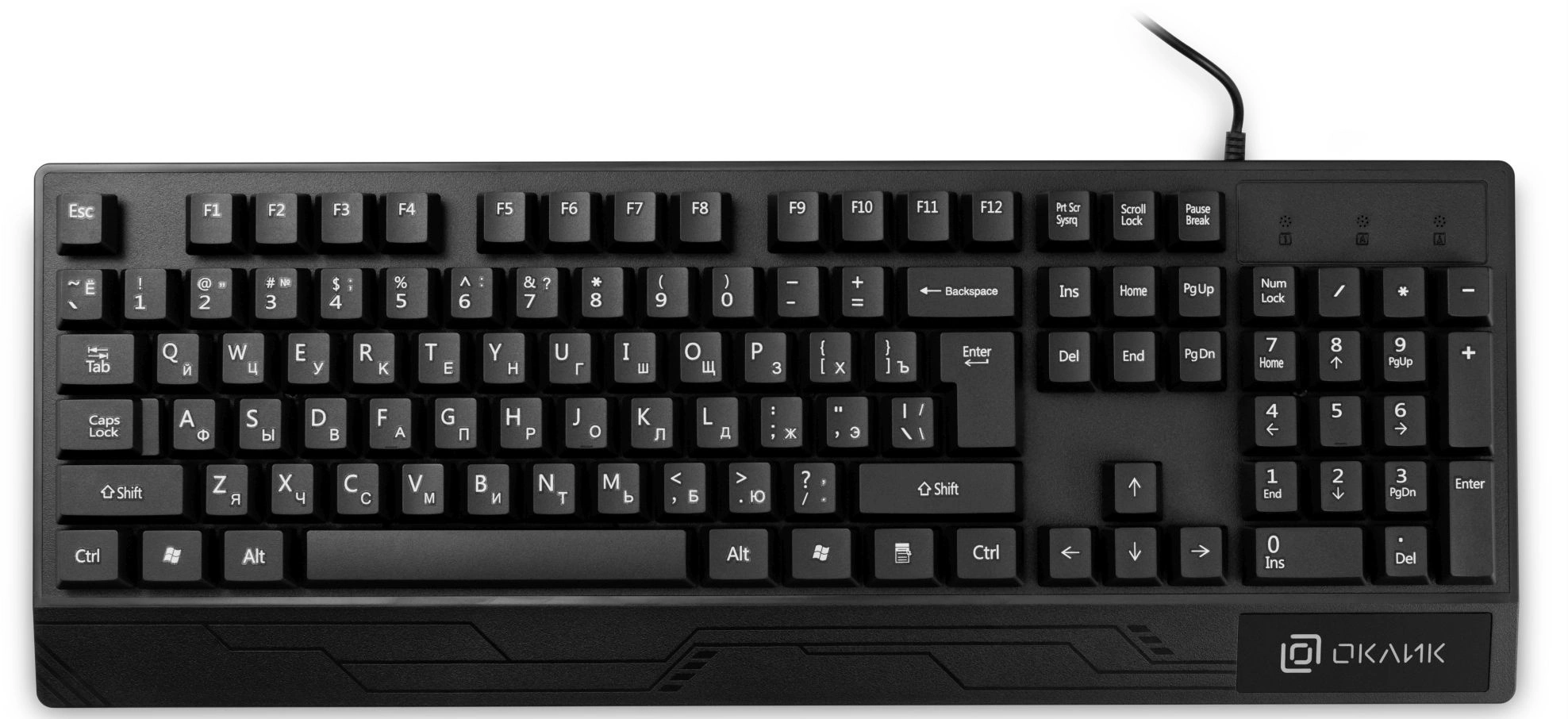 Клавиатура Оклик 115M черный USB (подставка для запястий) (1678098) кабель 1.6м