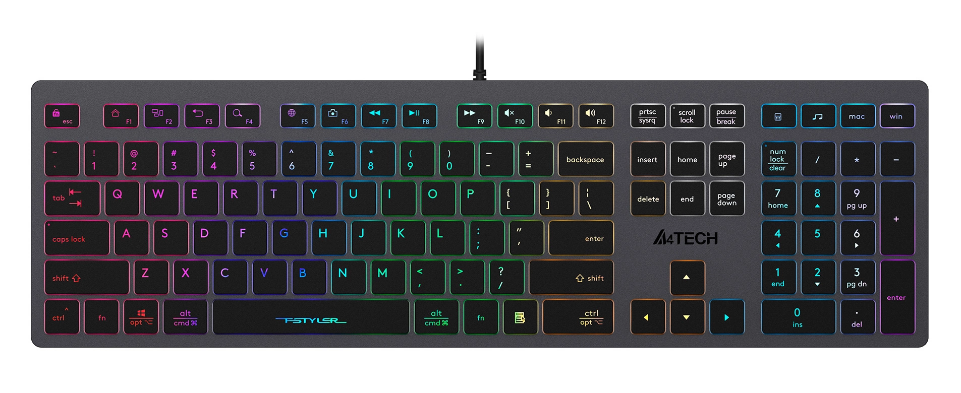 Клавиатура A4Tech FX60 серый USB slim LED (FX60 GREY / NEON) кабель 1.5м