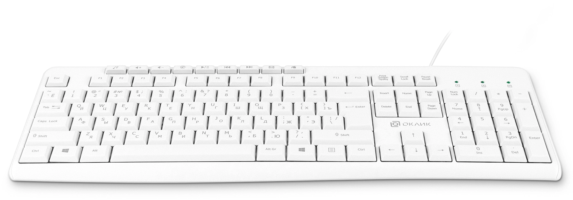 Клавиатура Оклик 305M белый USB Multimedia (1875227) кабель 1.5м