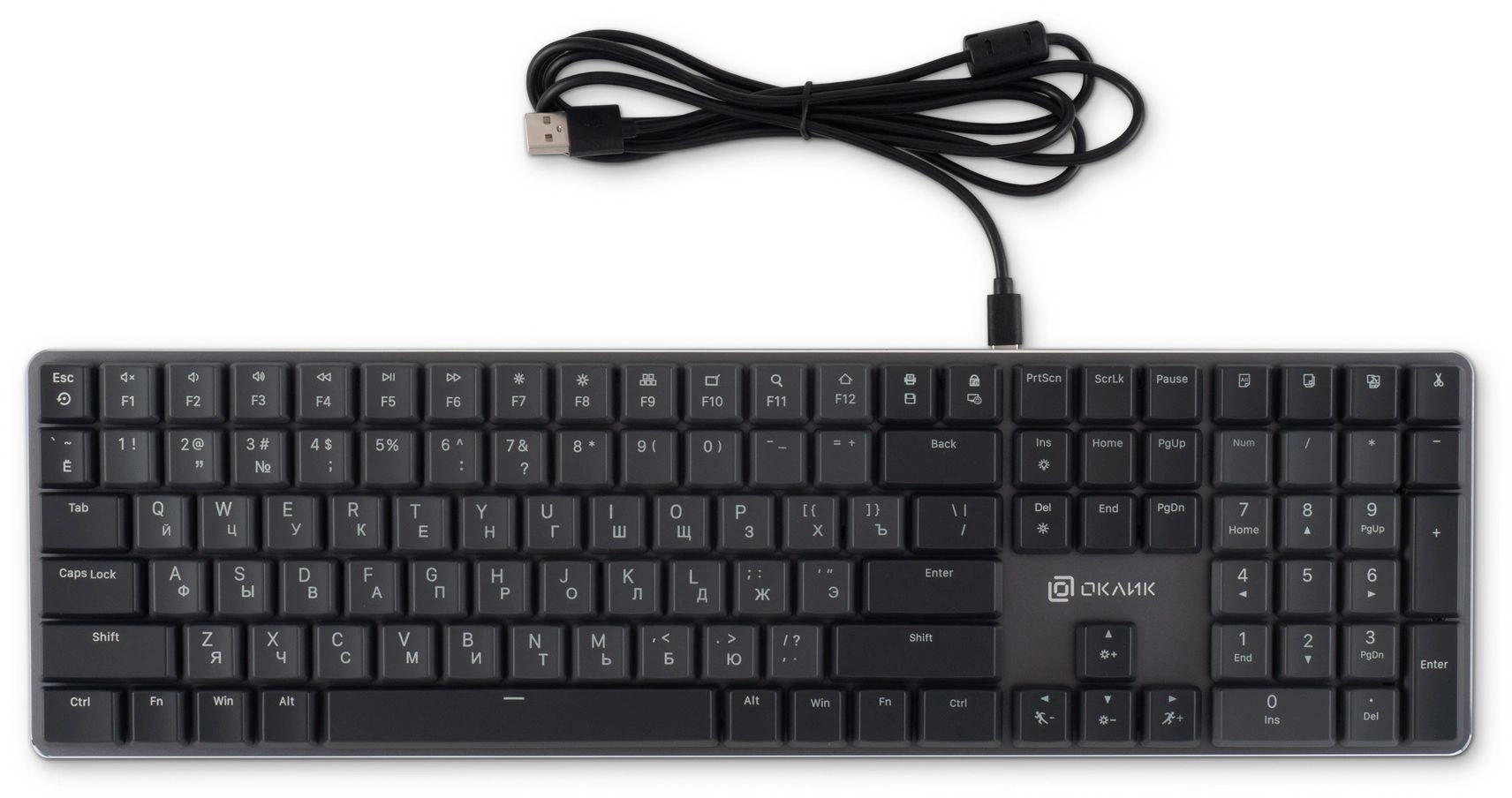 Клавиатура Оклик K953X механическая черный/серый USB Multimedia LED (1901086) кабель 1.5м