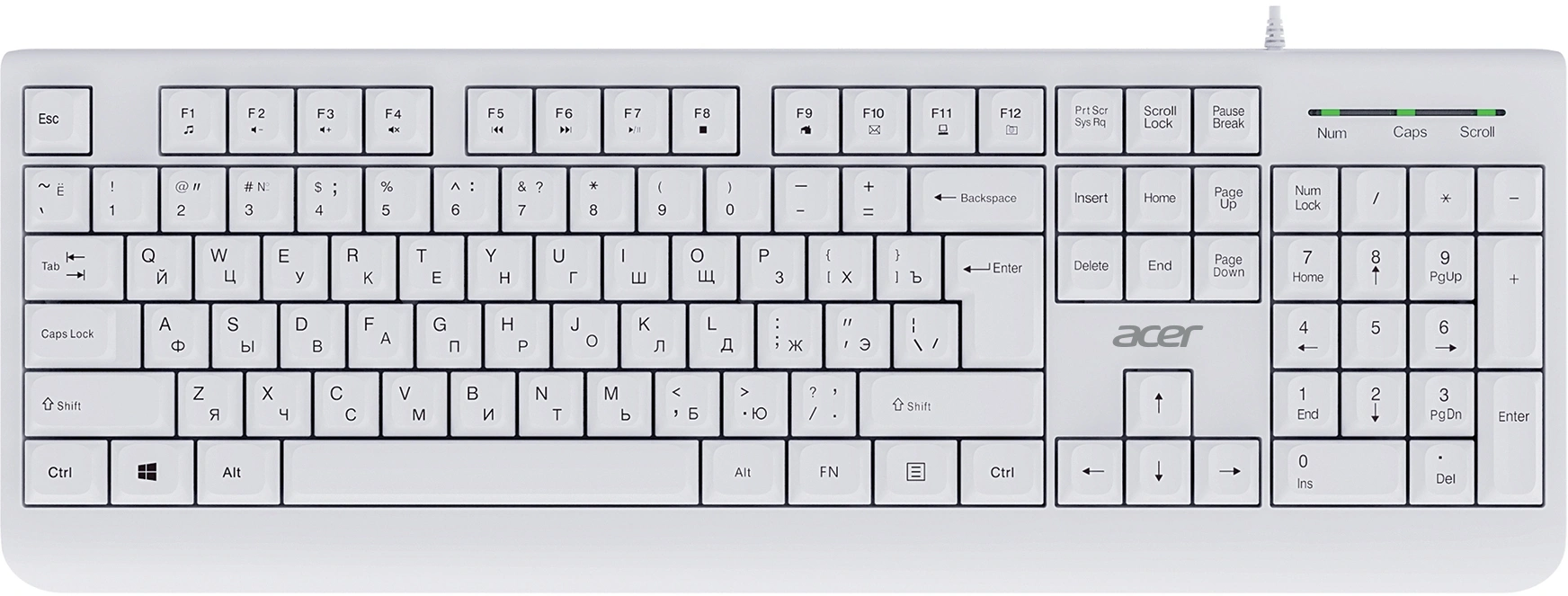 Клавиатура Acer OKW400 белый USB (ZL.KBDEE.01B) кабель 1.8м