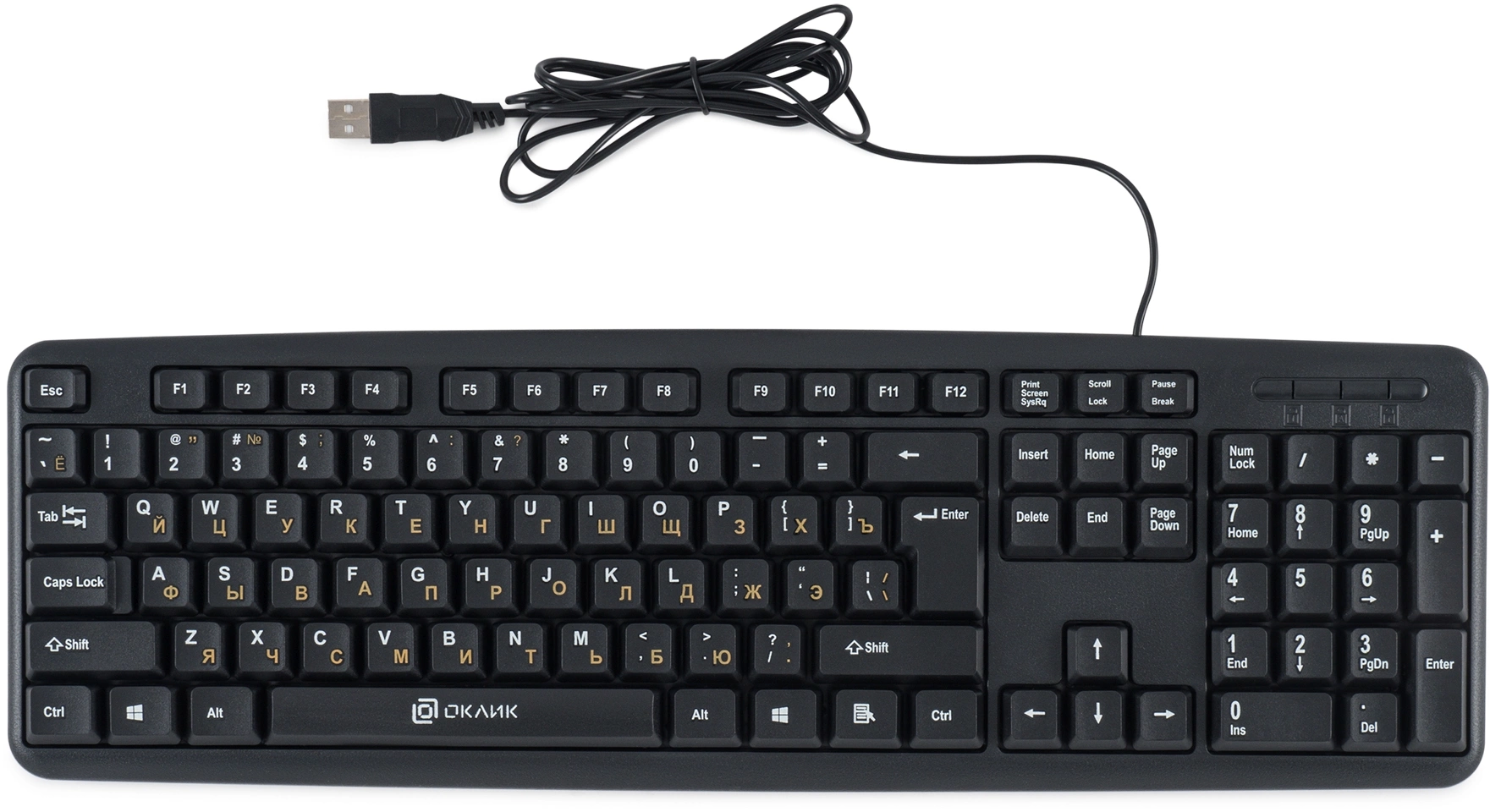 Клавиатура Оклик 130M черный USB (337077) кабель 1.6м