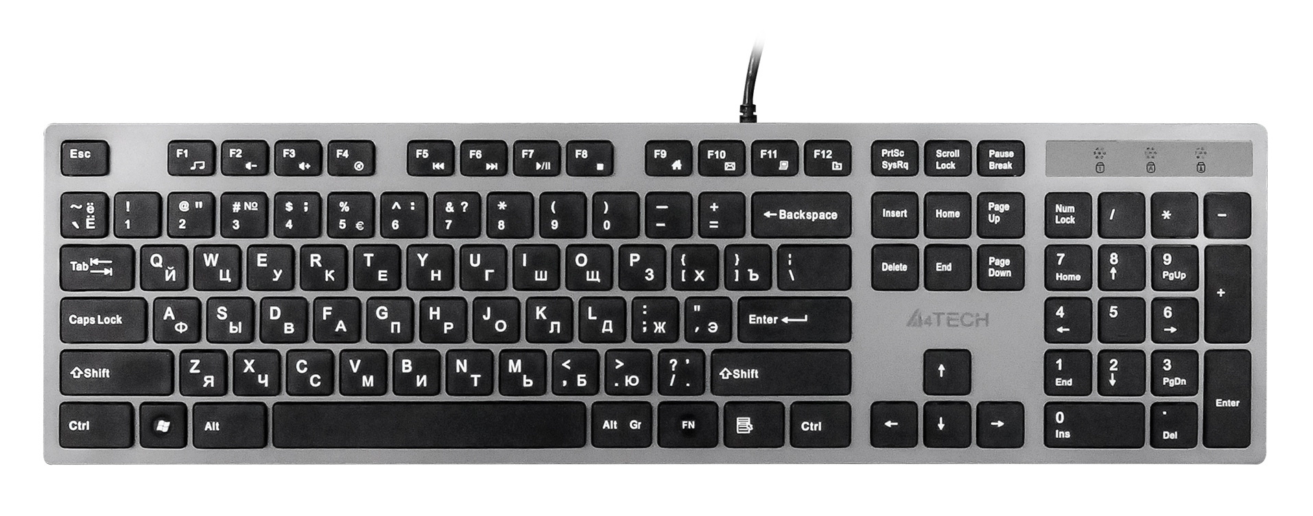 Клавиатура A4Tech KV-300H серый/черный USB slim кабель 1.5м