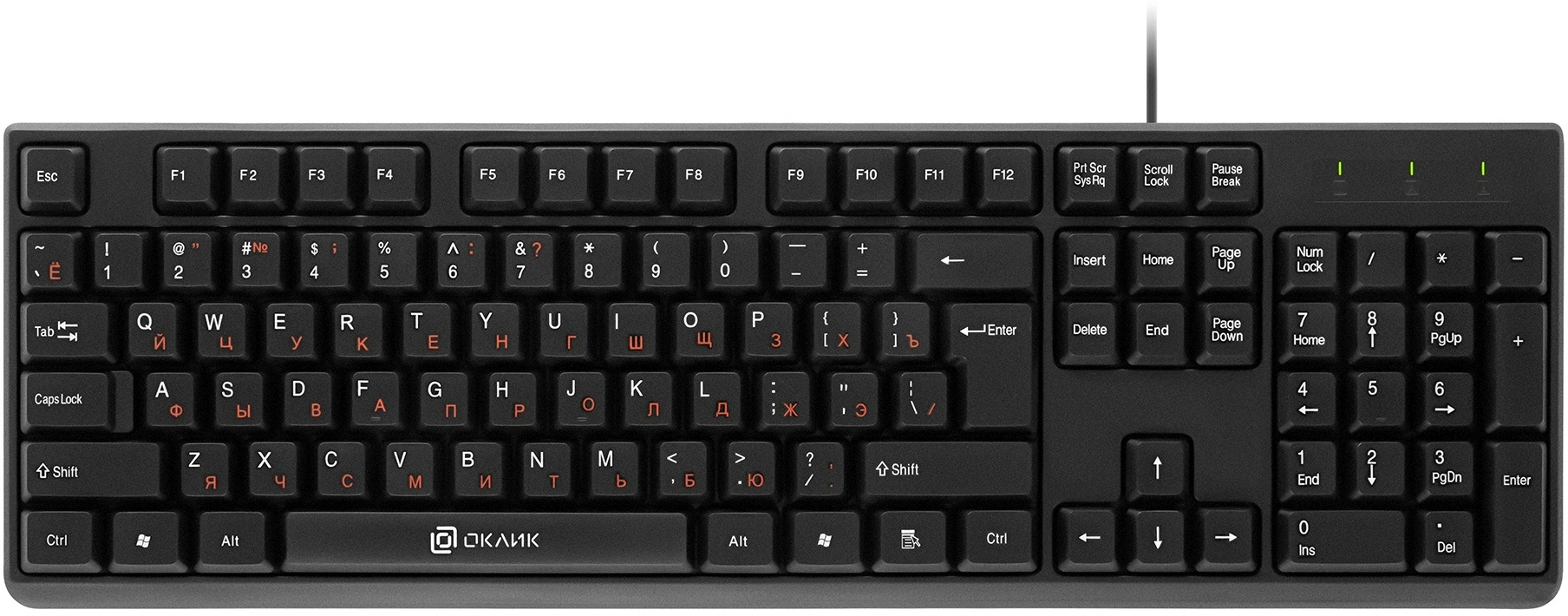 Клавиатура Оклик 100M HW3 черный USB (654570) кабель 1.6м