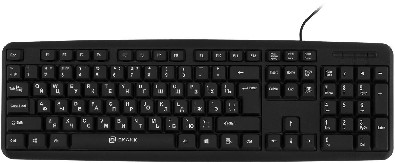 Клавиатура Оклик 180M черный USB (943626) кабель 1.6м