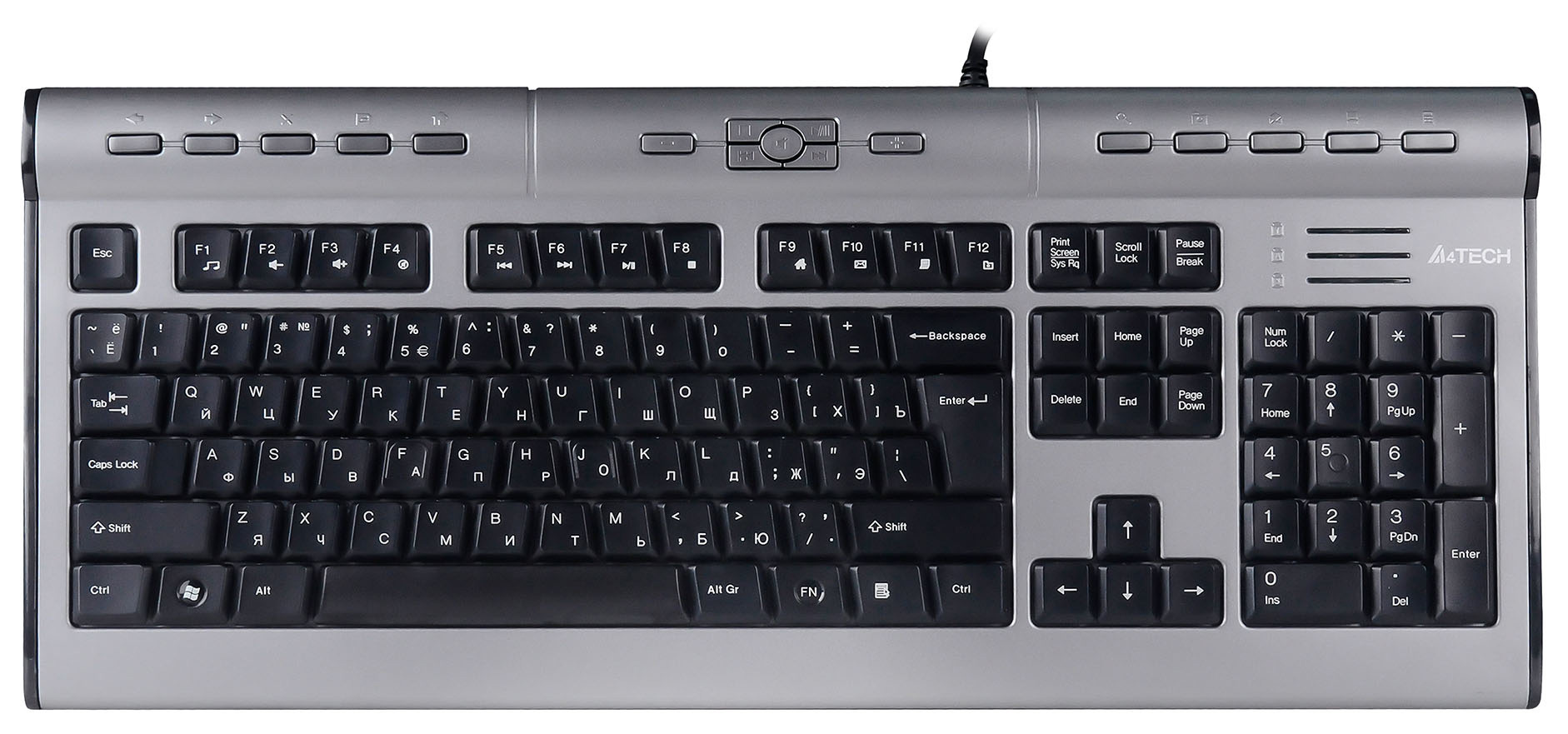 Клавиатура A4Tech KLS-7MUU серебристый/черный USB slim Multimedia (KLS-7MUU USB) кабель 1.5м