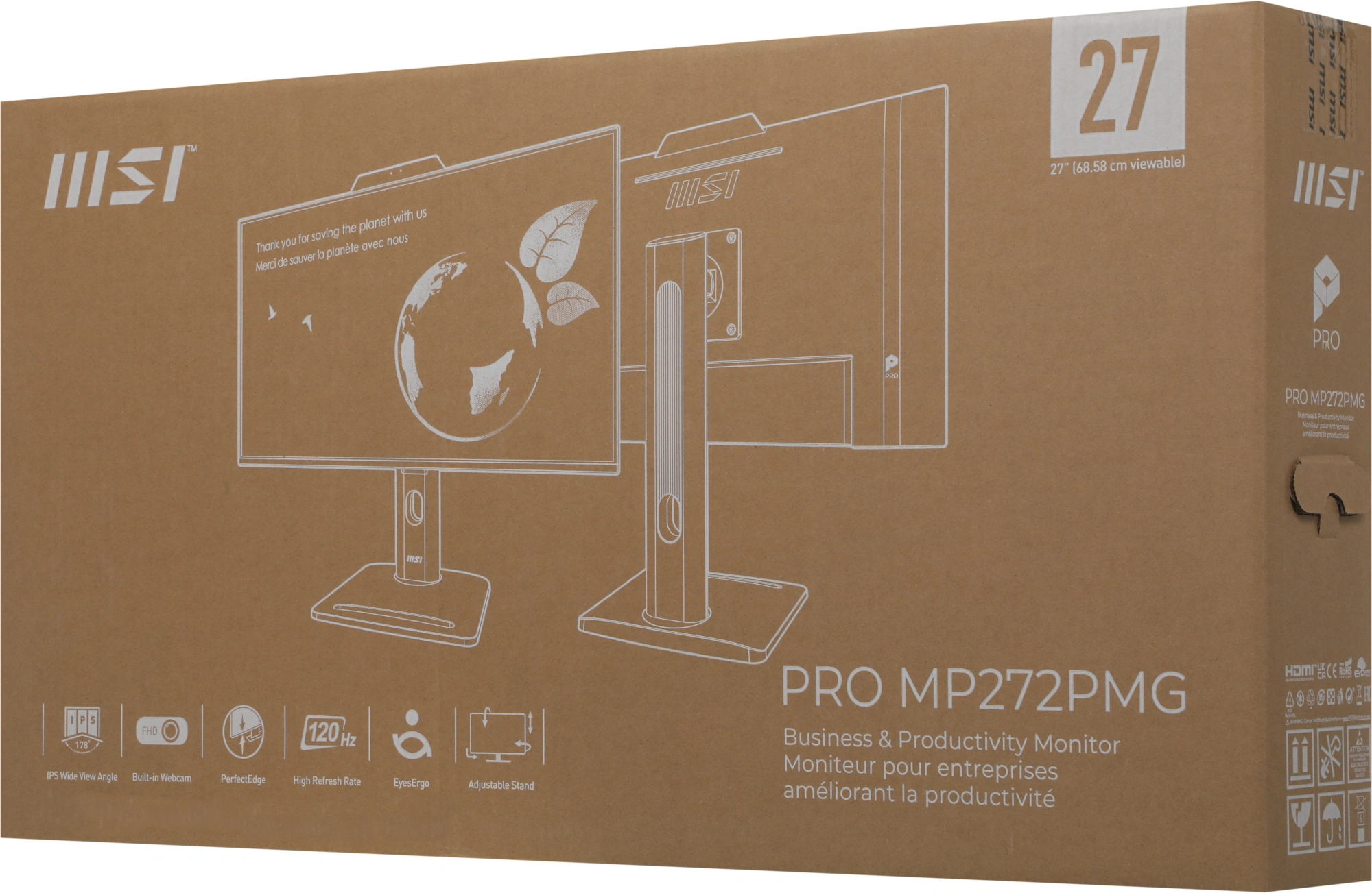 Монитор MSI 27" Pro MP272PMG черный IPS LED 16:9 HDMI M/M Cam матовая HAS Piv 300cd 178гр/178гр 1920x1080 120Hz VGA DP FHD USB 3.9кг — изображение 4
