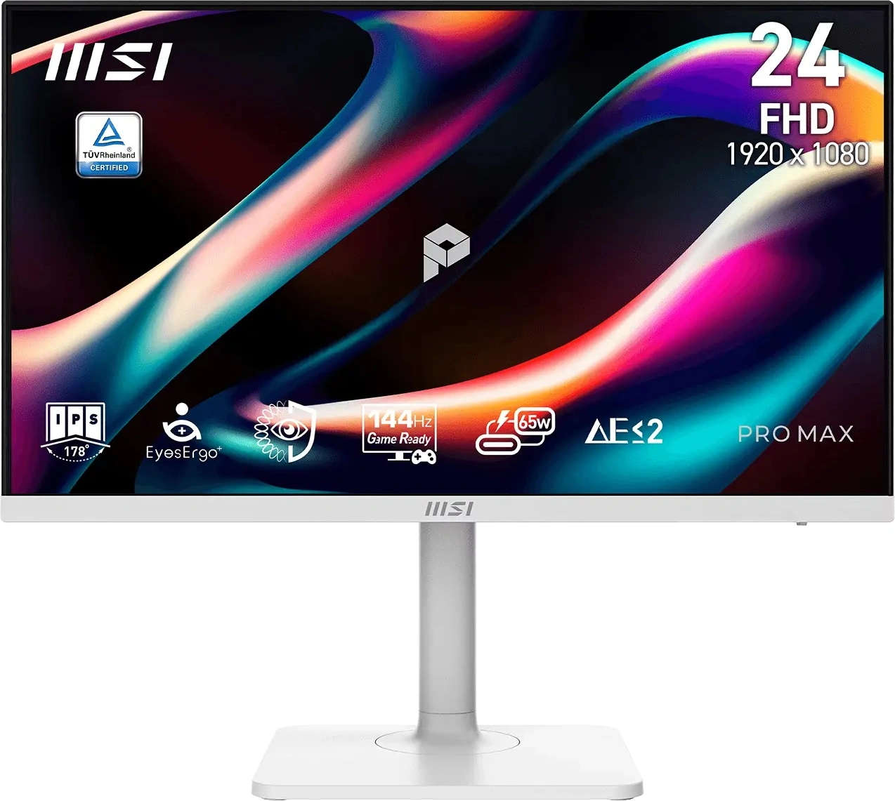 Монитор MSI 23.8" Pro Max MAX 241PHW E14 белый IPS LED 16:9 HDMI M/M матовая HAS Piv 1500:1 300cd 178гр/178гр 1920x1080 144Hz DP FHD USB 5.35кг