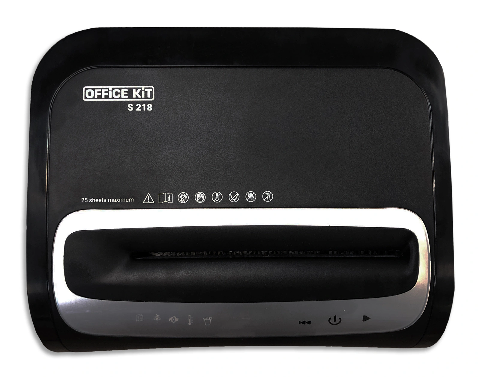 Шредер Office Kit S218 (1,9x13) черный (секр.P-5) фрагменты 22лист. 30лтр. скрепки скобы пл.карты CD