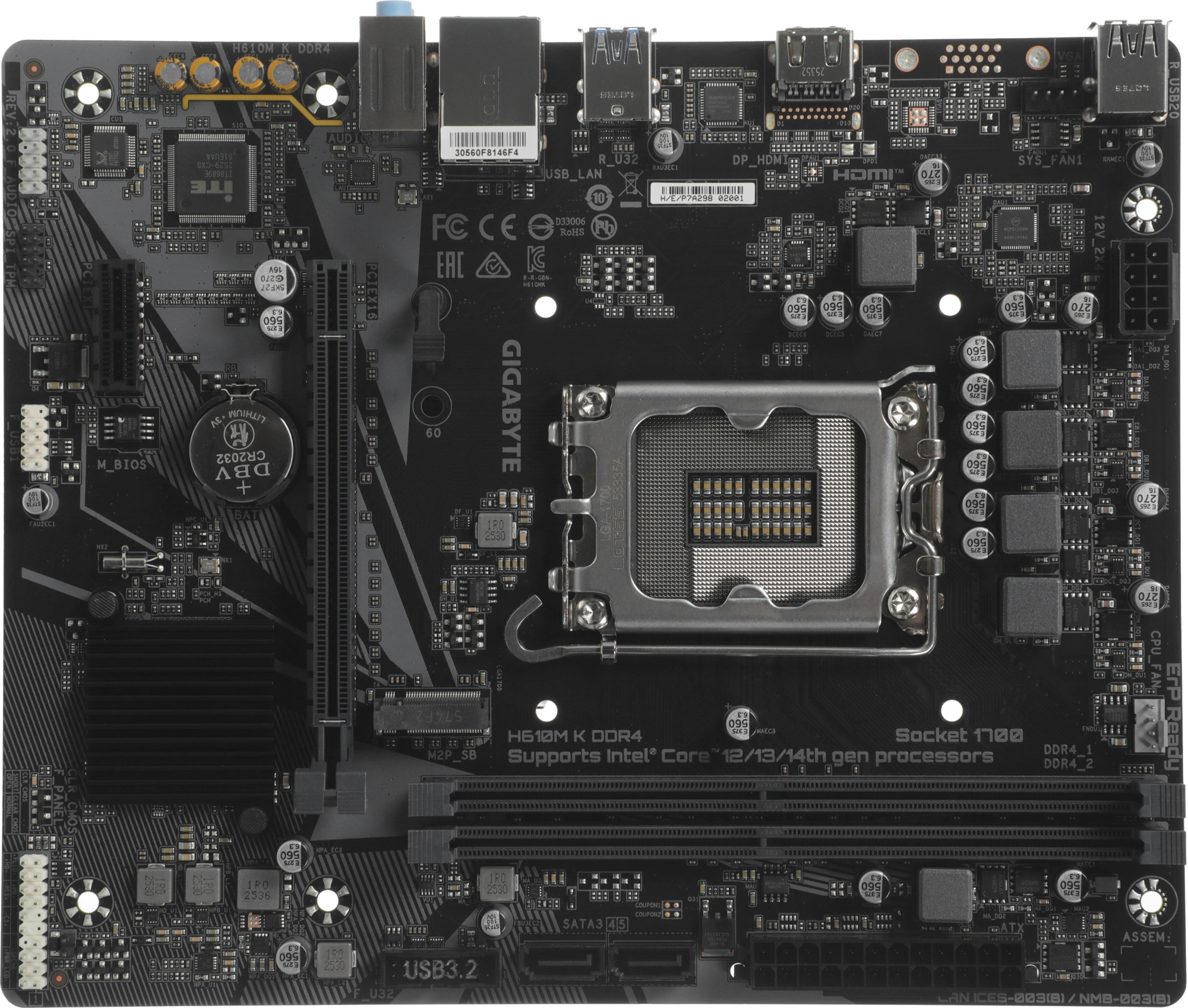 Материнская плата Gigabyte H610M K DDR4 Soc-1700 Intel H610 2xDDR4 mATX AC`97 8ch(7.1) GbLAN+HDMI — изображение 2