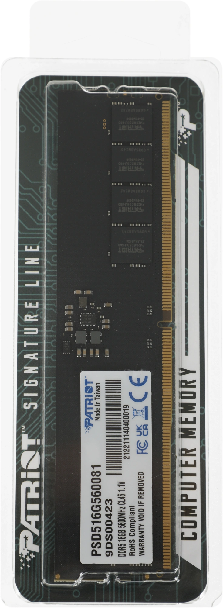 Память DDR5 16GB 5600MHz Patriot PSD516G560081 Signature RTL PC5-44800 CL46 DIMM 288-pin 1.1В single rank Ret