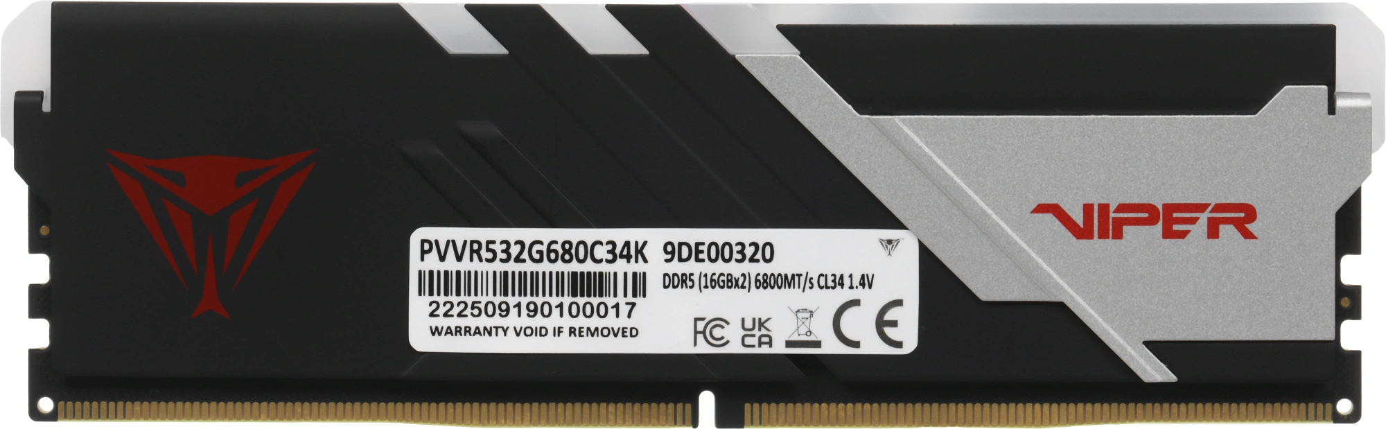 Память DDR5 2x16Gb 6800MHz Patriot PVVR532G680C34K Viper Venom RGB RTL Gaming PC5-54400 CL34 DIMM 288-pin 1.4В kit с радиатором Ret — изображение 16