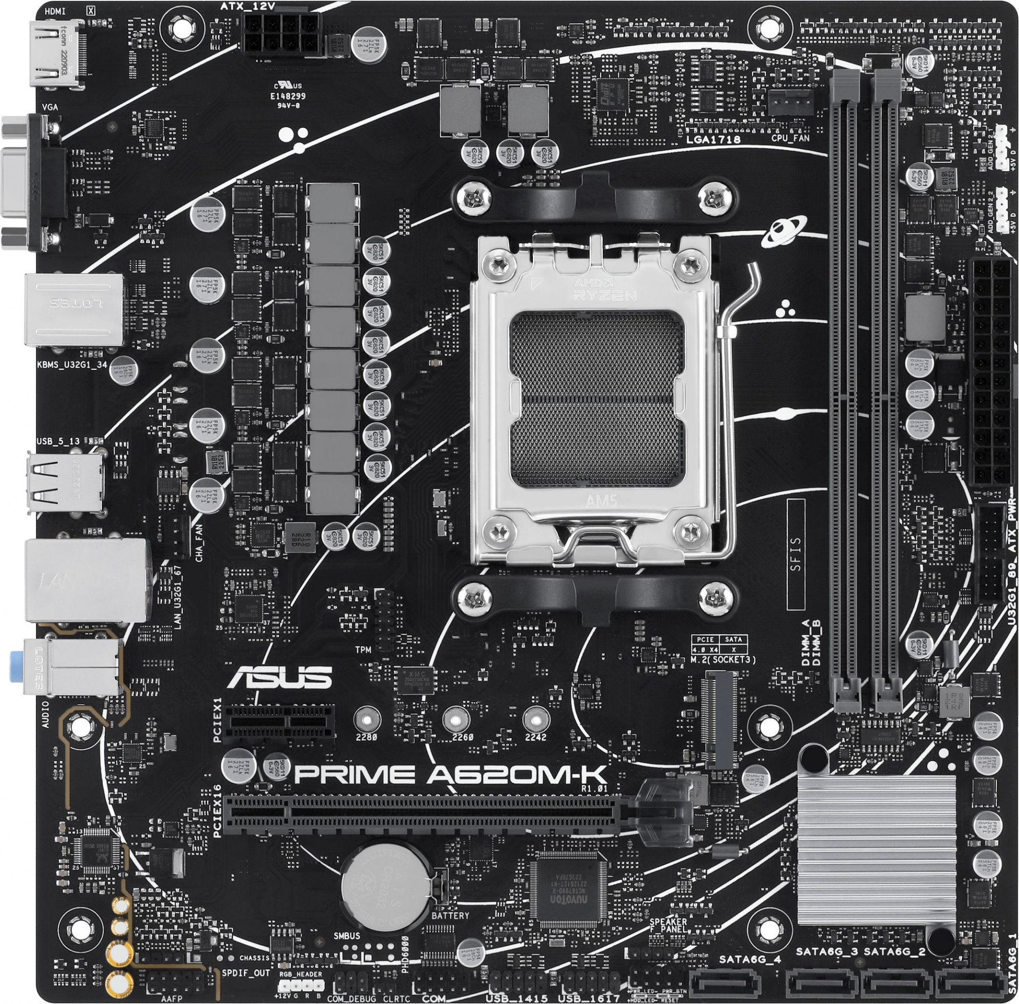 Материнская плата Asus PRIME A620M-K Socket AM5 AMD A620 2xDDR5 mATX AC`97 8ch(7.1) GbLAN RAID+VGA+HDMI