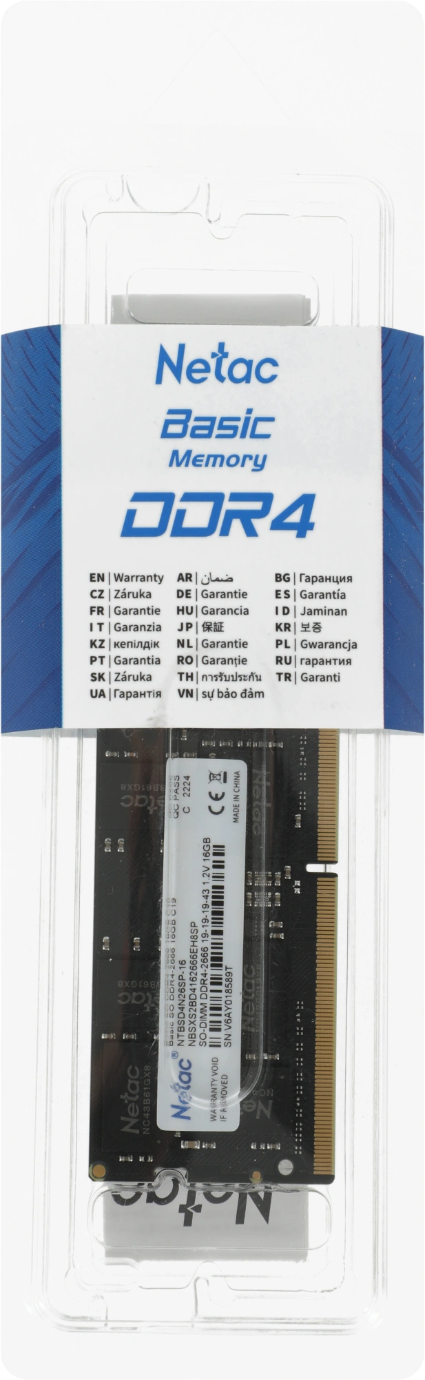 Память DDR4 16Gb 2666MHz Netac NTBSD4N26SP-16 Basic RTL PC4-21300 CL19 SO-DIMM 260-pin 1.2В single rank Ret