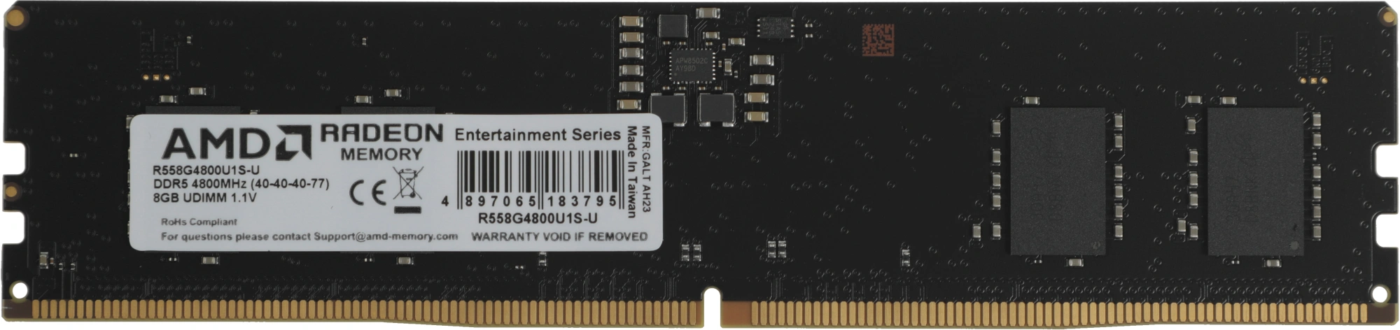 Память DDR5 8GB 4800MHz AMD R558G4800U1S-U Radeon R5 RTL PC4-38400 CL40 DIMM 288-pin 1.1В Ret
