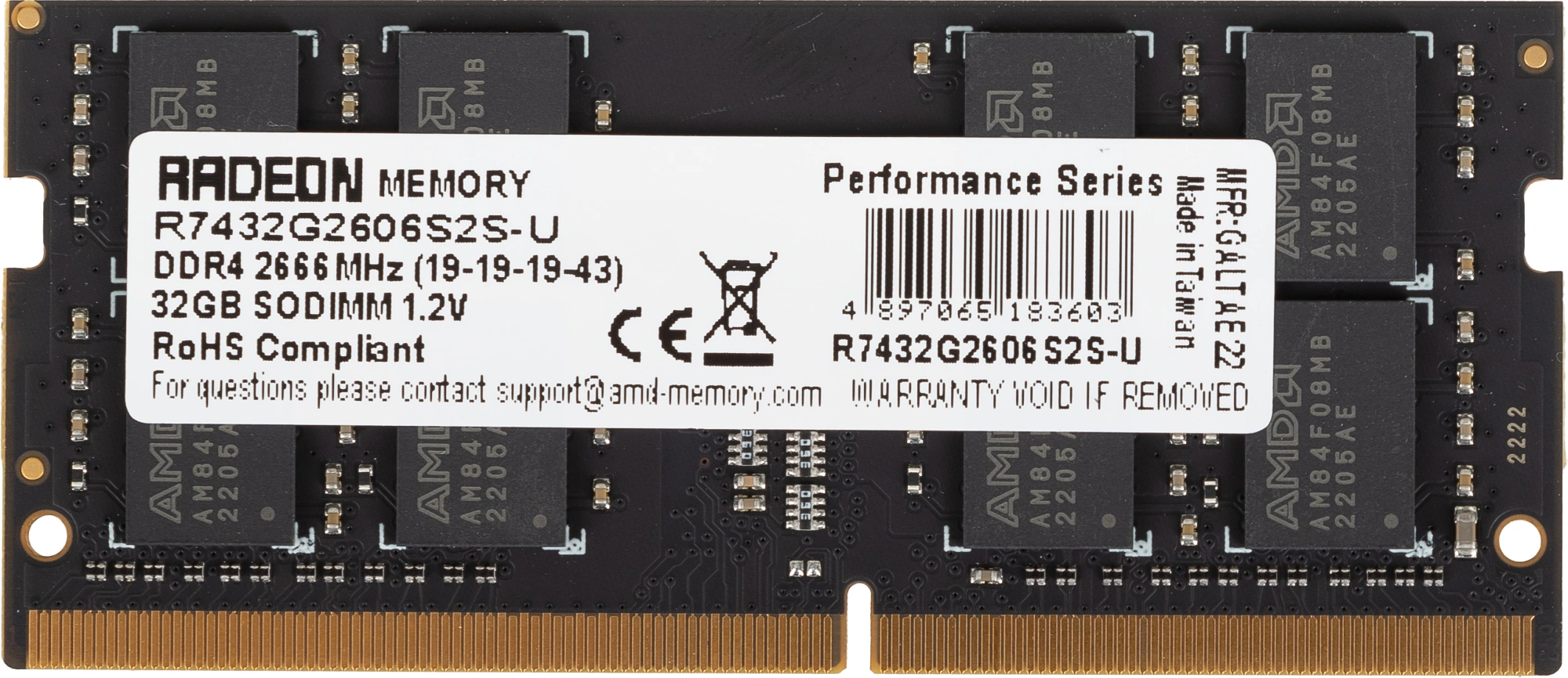 Память DDR4 32Gb 2666MHz AMD R7432G2606S2S-U Radeon R7 Performance Series RTL PC4-21300 CL19 SO-DIMM 260-pin 1.2В Ret — изображение 4